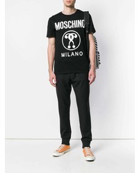 Мужская черно-белая футболка с круглым вырезом с принтом от Moschino