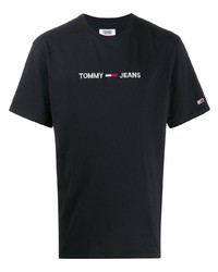 Мужская черно-белая футболка с круглым вырезом с принтом от Tommy Jeans