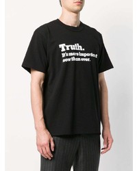 Мужская черно-белая футболка с круглым вырезом с принтом от Sacai