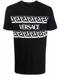 Мужская черно-белая футболка с круглым вырезом с принтом от Versace Collection