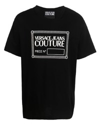 Мужская черно-белая футболка с круглым вырезом с принтом от VERSACE JEANS COUTURE