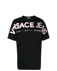 Мужская черно-белая футболка с круглым вырезом с принтом от Versace Jeans