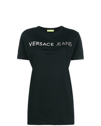 Женская черно-белая футболка с круглым вырезом с принтом от Versace Jeans