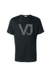 Мужская черно-белая футболка с круглым вырезом с принтом от Versace Jeans