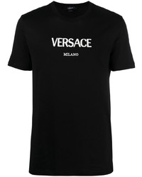 Мужская черно-белая футболка с круглым вырезом с принтом от Versace