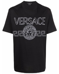 Мужская черно-белая футболка с круглым вырезом с принтом от Versace