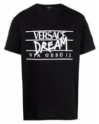 Мужская черно-белая футболка с круглым вырезом с принтом от Versace