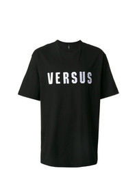 Мужская черно-белая футболка с круглым вырезом с принтом от Versus