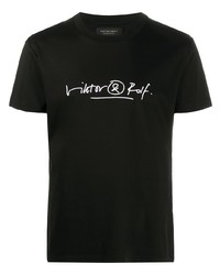 Мужская черно-белая футболка с круглым вырезом с принтом от Viktor & Rolf