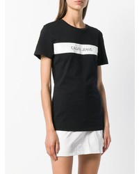 Женская черно-белая футболка с круглым вырезом с принтом от Calvin Klein Jeans