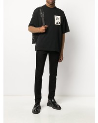 Мужская черно-белая футболка с круглым вырезом с принтом от Ami Paris