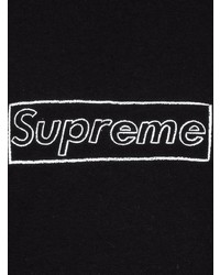 Мужская черно-белая футболка с круглым вырезом с принтом от Supreme