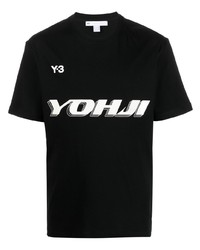 Мужская черно-белая футболка с круглым вырезом с принтом от Y-3