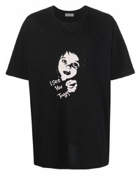 Мужская черно-белая футболка с круглым вырезом с принтом от Yohji Yamamoto