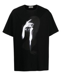 Мужская черно-белая футболка с круглым вырезом с принтом от Yohji Yamamoto