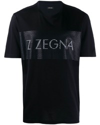 Мужская черно-белая футболка с круглым вырезом с принтом от Z Zegna
