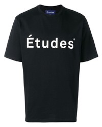 Мужская черно-белая футболка с круглым вырезом с принтом от Études
