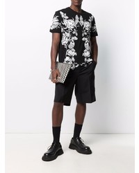 Мужская черно-белая футболка с круглым вырезом с цветочным принтом от Valentino