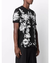 Мужская черно-белая футболка с круглым вырезом с цветочным принтом от Valentino