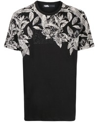 Мужская черно-белая футболка с круглым вырезом с цветочным принтом от Karl Lagerfeld