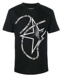 Мужская черно-белая футболка с круглым вырезом со звездами от Les Hommes