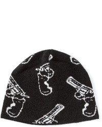 Женская черно-белая шапка с принтом от Saint Laurent