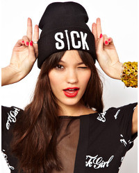 Женская черно-белая шапка с принтом от Sick Girl