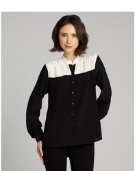 Черно-белая шелковая блуза на пуговицах