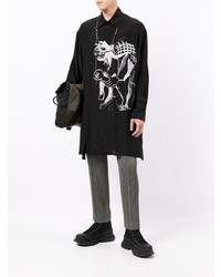 Мужская черно-белая шелковая рубашка с длинным рукавом с принтом от Yohji Yamamoto