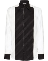Мужская черно-белая шелковая рубашка с длинным рукавом от Dolce & Gabbana