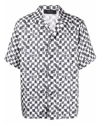 Мужская черно-белая шелковая рубашка с коротким рукавом в клетку от Amiri