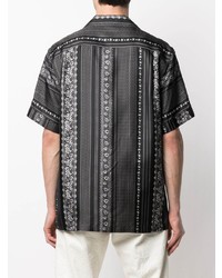 Мужская черно-белая шелковая рубашка с коротким рукавом с принтом от Dolce & Gabbana