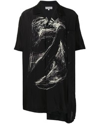 Мужская черно-белая шелковая рубашка с коротким рукавом с принтом от Yohji Yamamoto