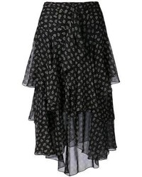Черно-белая шелковая юбка-миди с принтом от Jason Wu