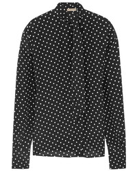 Женская черно-белая шифоновая классическая рубашка в горошек от Bottega Veneta