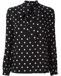 Женская черно-белая шифоновая классическая рубашка в горошек от Saint Laurent
