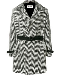 Черно-белое длинное пальто с узором "в ёлочку"
