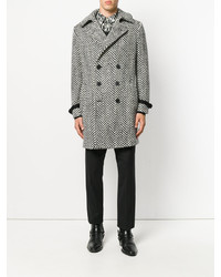 Черно-белое длинное пальто с узором "в ёлочку" от Saint Laurent