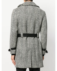 Черно-белое длинное пальто с узором "в ёлочку" от Saint Laurent