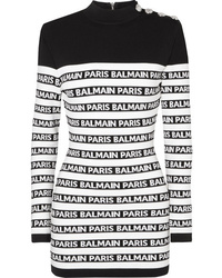 Черно-белое облегающее платье с принтом от Balmain