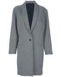 Женское черно-белое пальто в вертикальную полоску от Versace