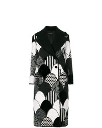 Женское черно-белое пальто в стиле пэчворк от Dolce & Gabbana