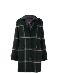 Женское черно-белое пальто в шотландскую клетку от Woolrich