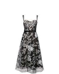 Черно-белое платье с пышной юбкой с цветочным принтом от Marchesa Notte