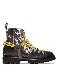 Черно-белые ботинки на шнуровке из ворса пони