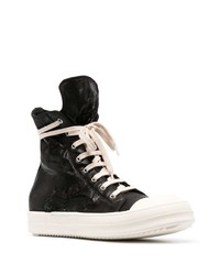 Мужские черно-белые высокие кеды из плотной ткани от Rick Owens DRKSHDW