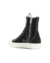 Мужские черно-белые высокие кеды из плотной ткани от Rick Owens DRKSHDW