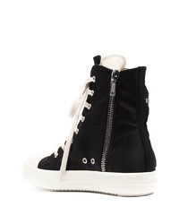 Мужские черно-белые высокие кеды из плотной ткани от Rick Owens