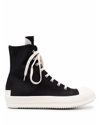 Мужские черно-белые высокие кеды из плотной ткани от Rick Owens DRKSHDW