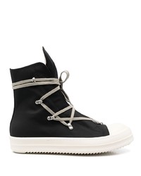 Мужские черно-белые высокие кеды из плотной ткани от Rick Owens DRKSHDW